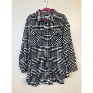 Maurices Plaid Shacket Oversized Button Down Shirt Jacket XL Black White